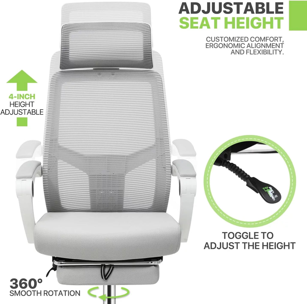 Grey Ergonomic High Back Mesh Office Chair with Footrest X5687