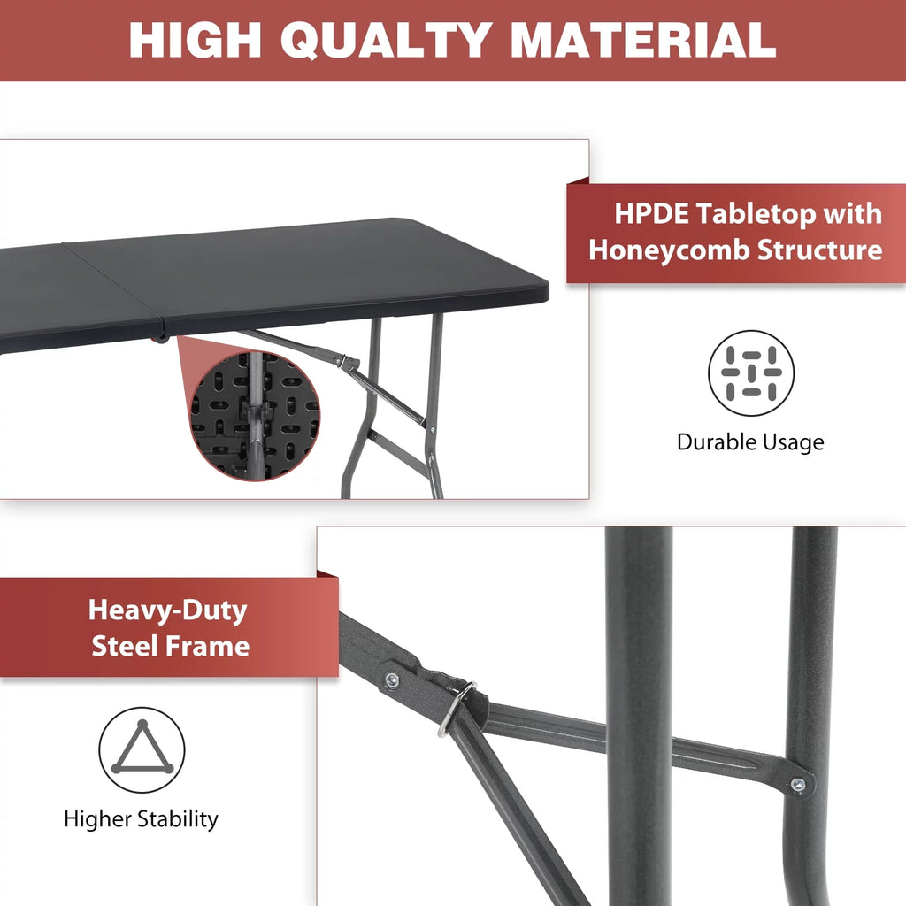 6ft Black Plastic Folding Table with Carrying Handle M19329