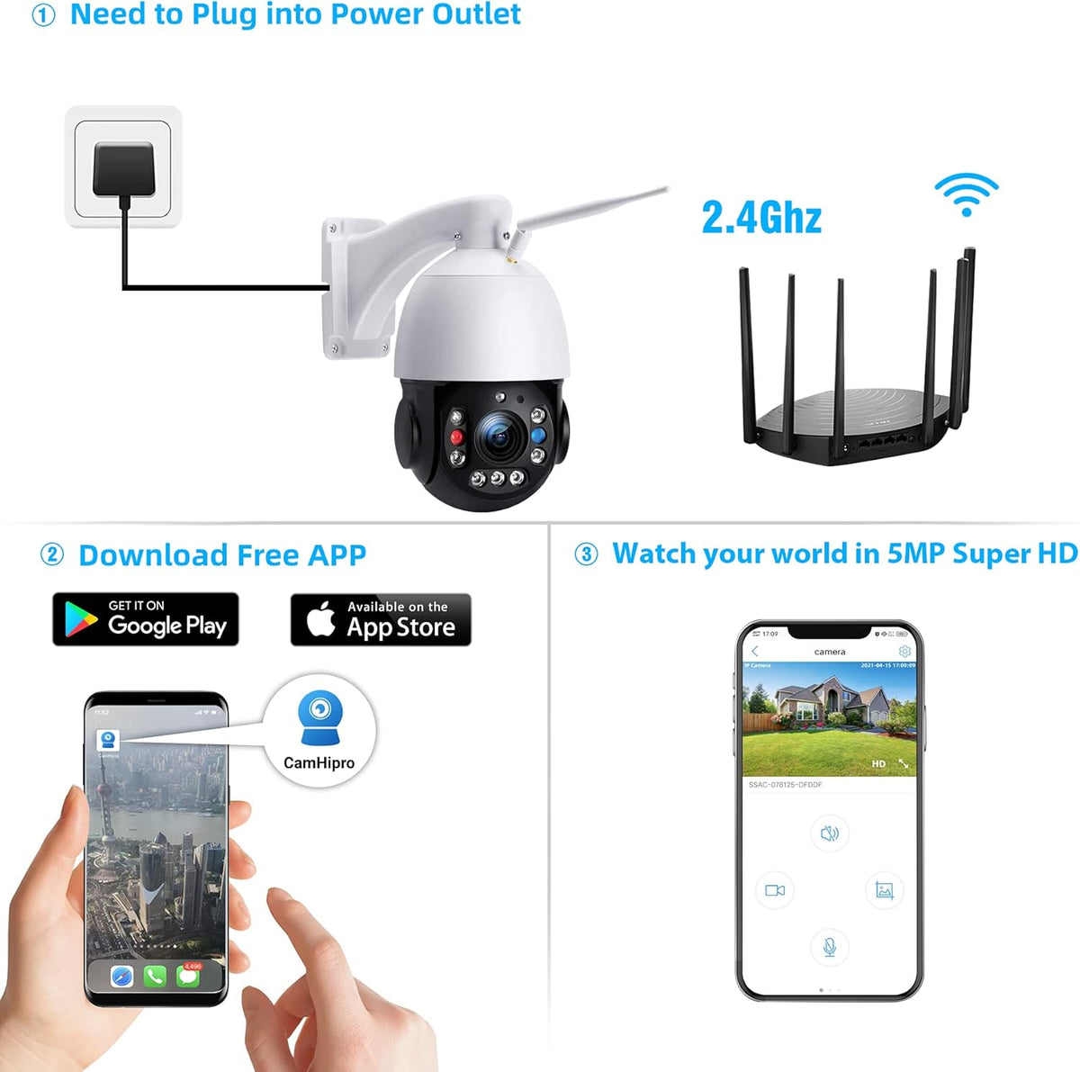 PTZ Security Camera Outdoor 30X Optical Zoom WiFi 5MP IP Camera Night Vision 2-Way Audio IP66 Waterproof W9649