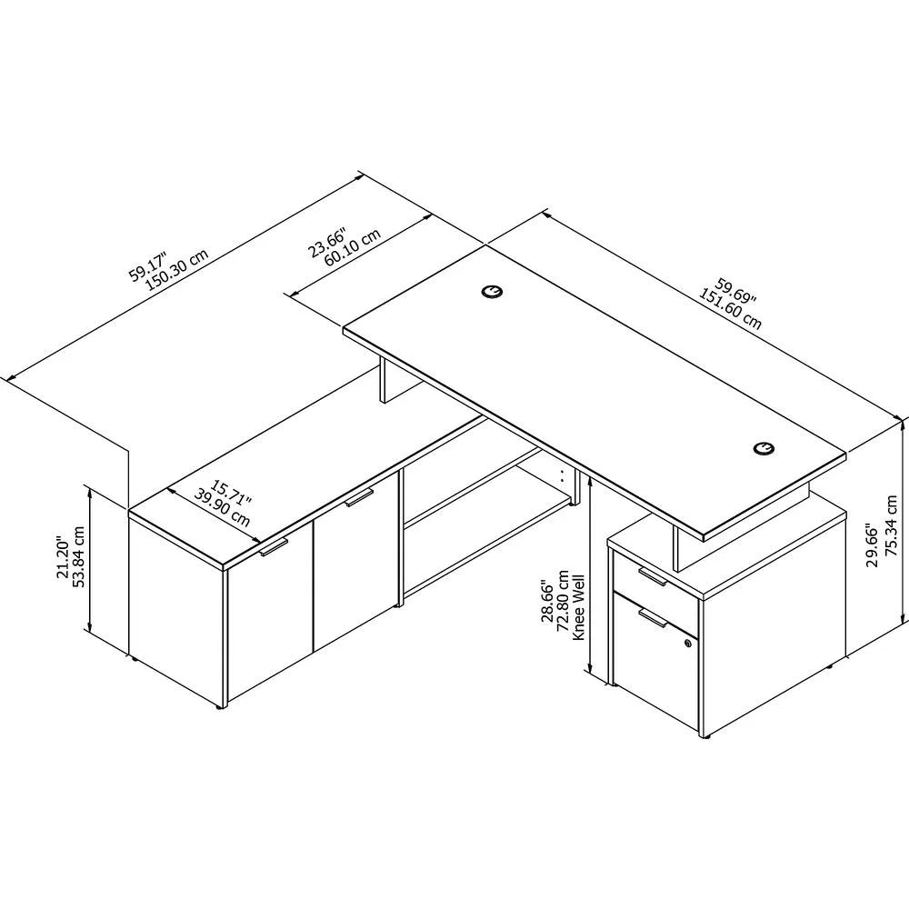60W L Shaped Desk with Drawers I331