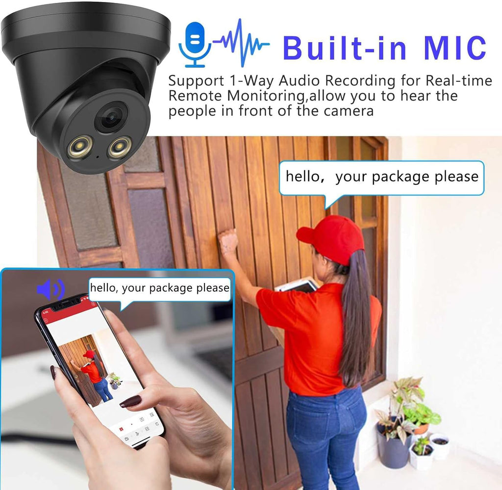4K 8MP Full Color Night Vision POE IP Security Camera, 2.8mm Fixed Lens, Built-in Mic, IP67 Waterproof G24020