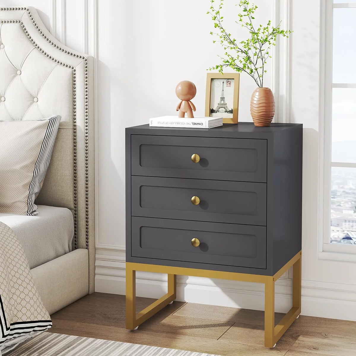 White Set of 2 3 Drawer Nightstand X63744