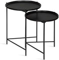 Set of 2 Natural Wood and Black Metal End Tables S184