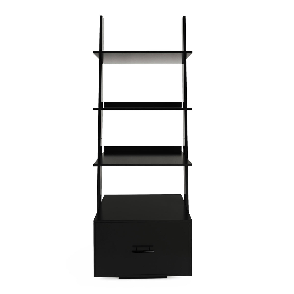 Dark Walnut Ladder Bookcase with File Drawer J13343