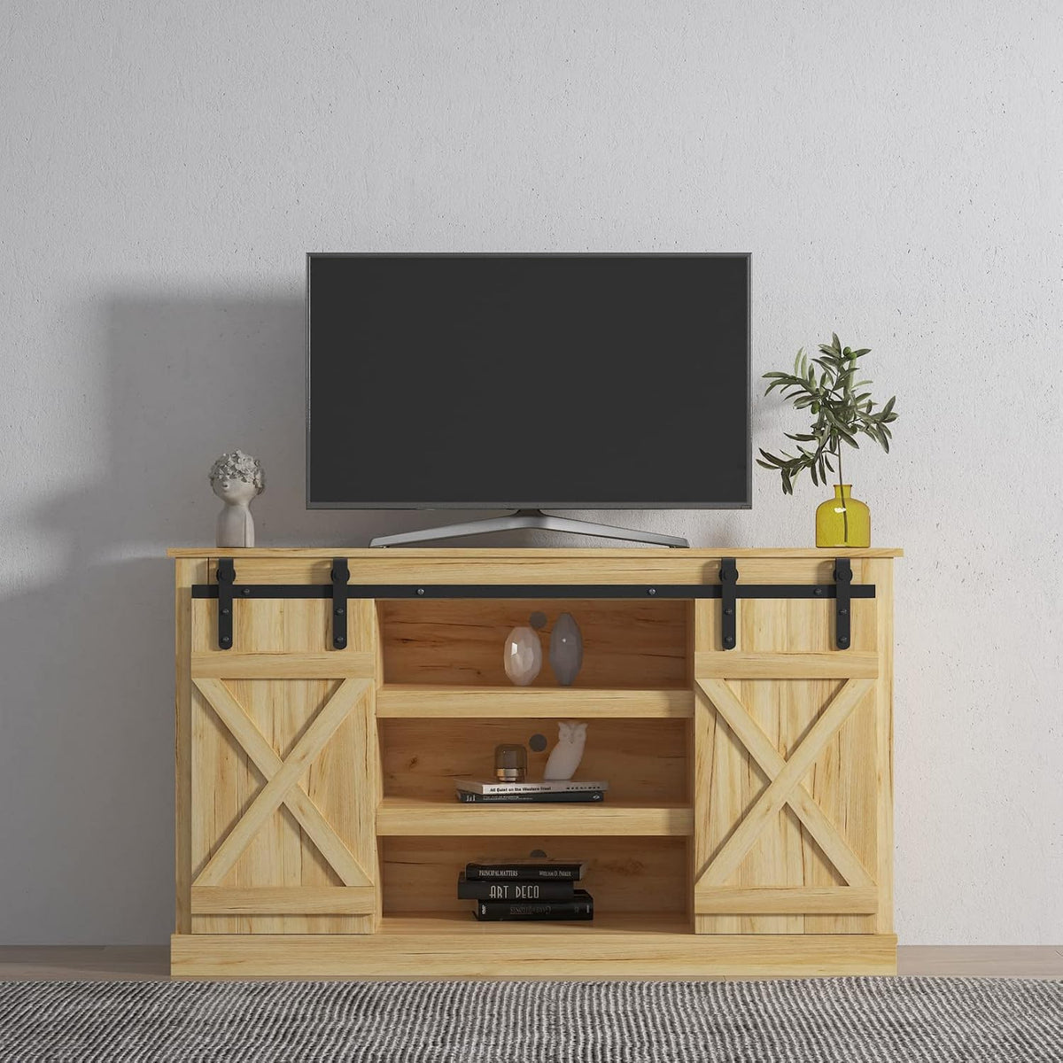 Wood TV Stand with Storage Cabinet for 50 55 65 inch G942970