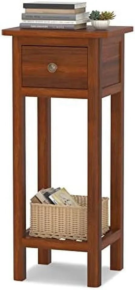 31 Inch Grey Acacia Wood End Table with Drawer K6980