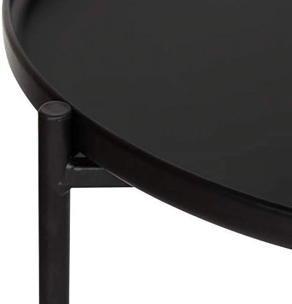 Set of 2 Natural Wood and Black Metal End Tables S184
