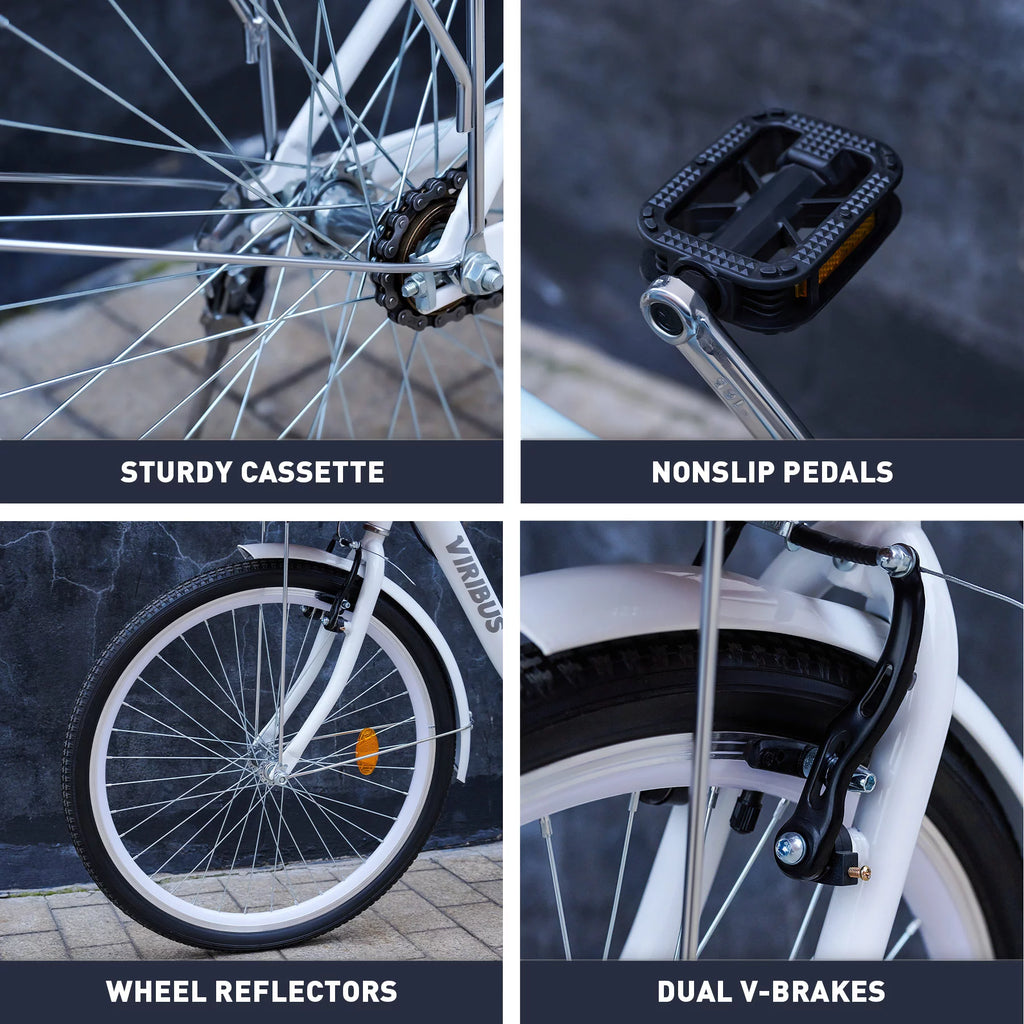 White 26 Inch Carbon Steel Hybrid Bike P539