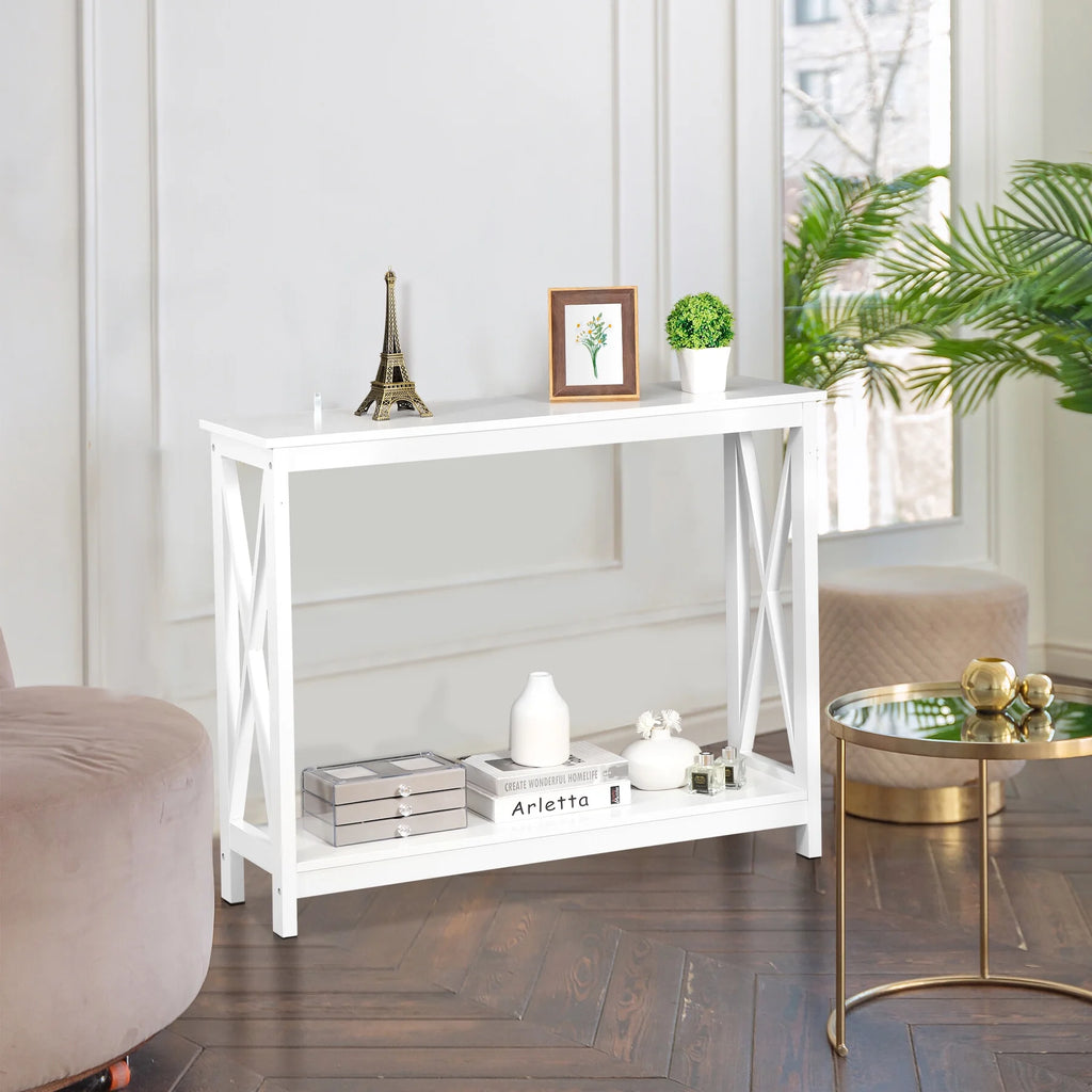 White 2-Tier MDF Console Table Z20097