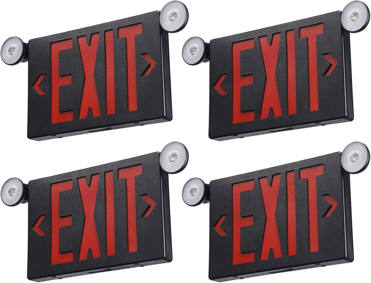 Red Exit Sign with Emergency Lights, Two LED Adjustable Head, Battery Backup, Double Face, Pack of 4 Y71171