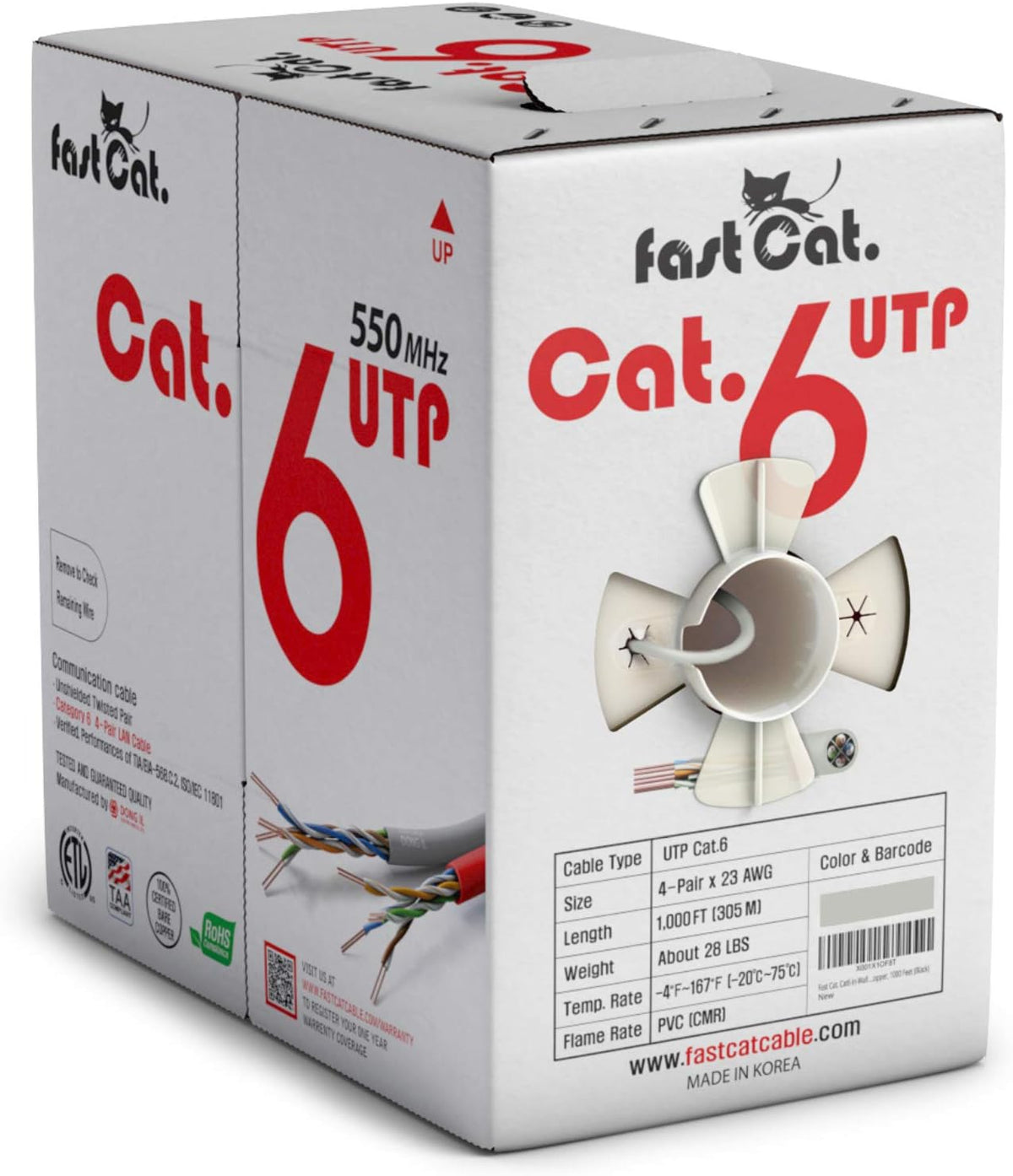 Cat6 Ethernet Cable 1000ft 23 AWG Solid Bare Copper Orange I693063