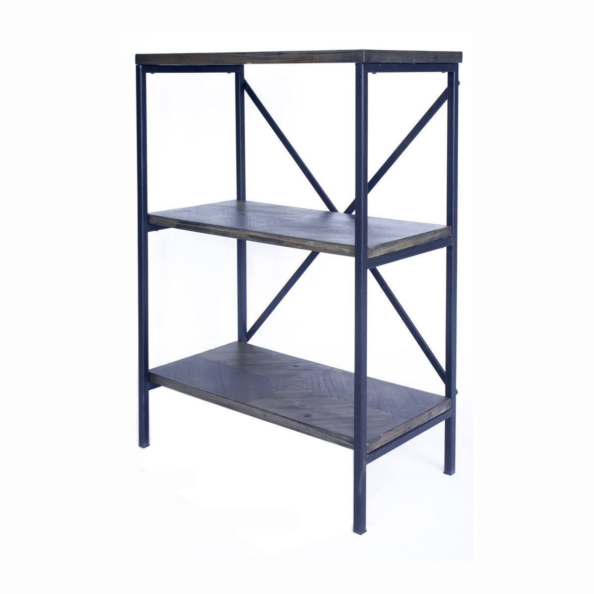 Brown Metal Wood Bookcase with 3 Shelves U6870