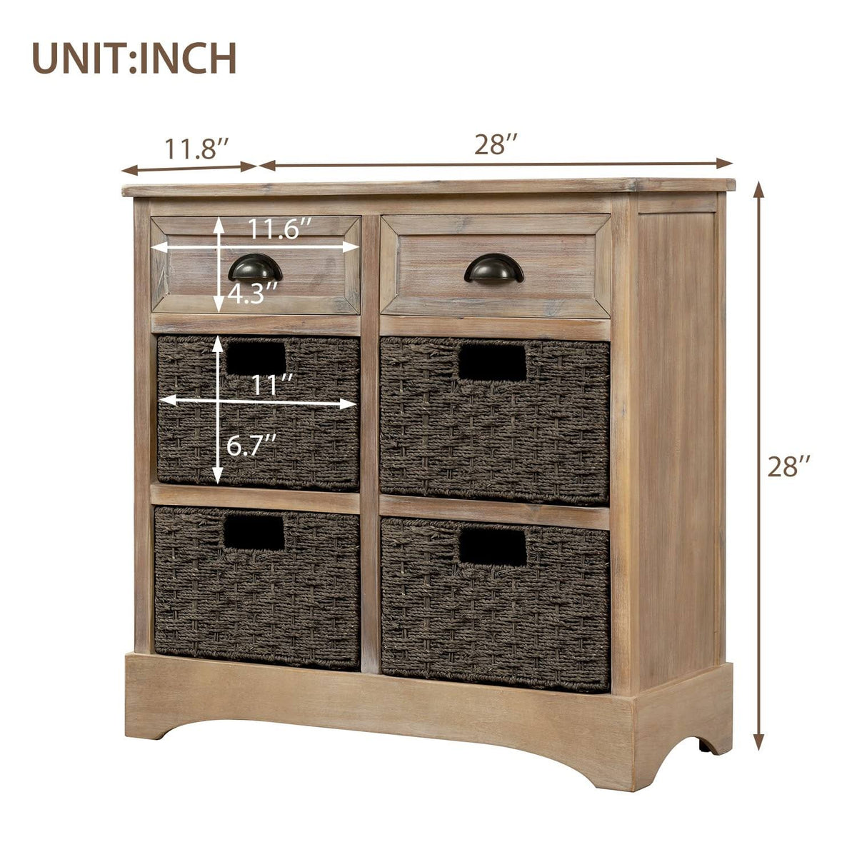 Rustic Storage Cabinet with 2 Drawers and 4 Fabric Basket R30978