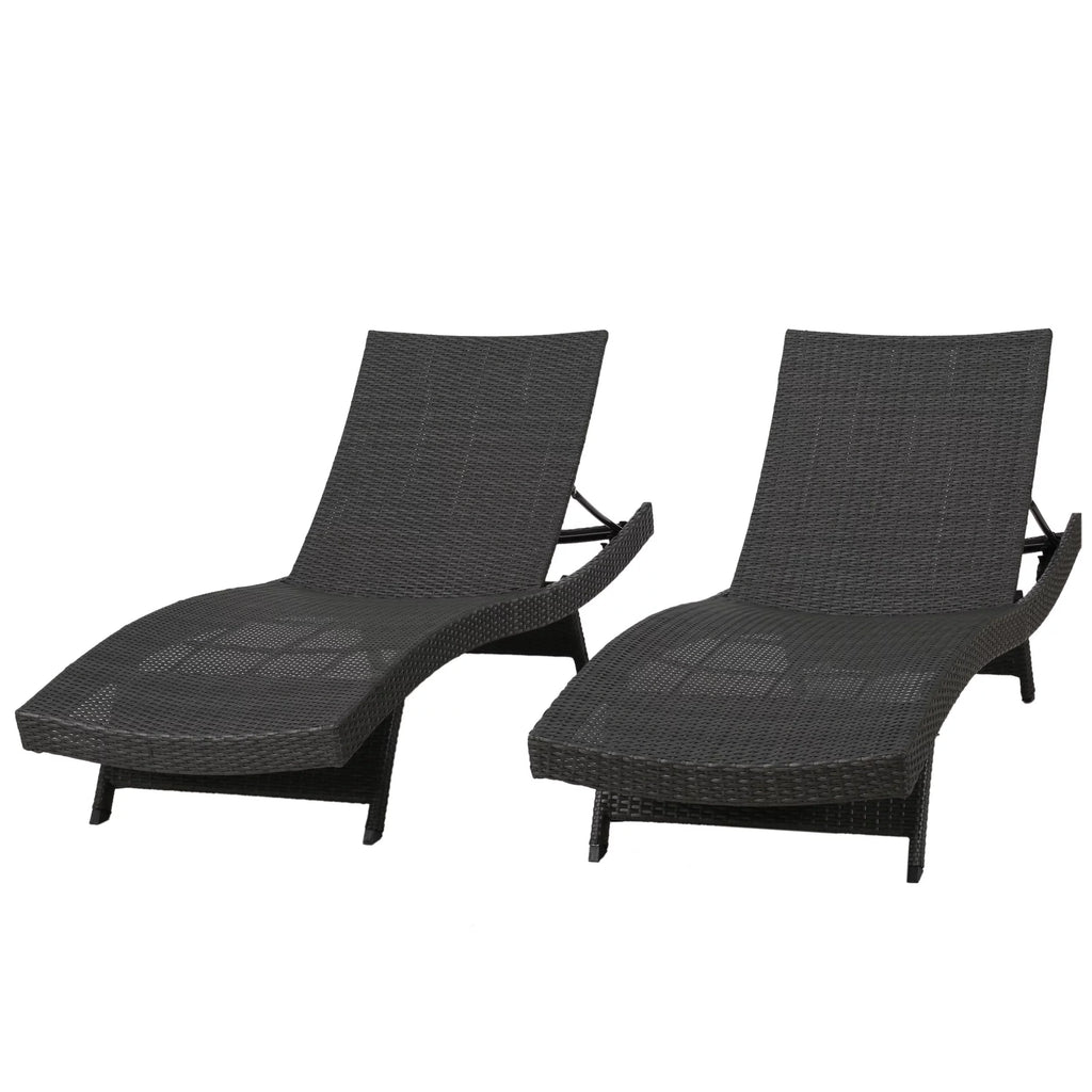 Grey Wicker Adjustable Chaise Lounge Set of 2 Y904