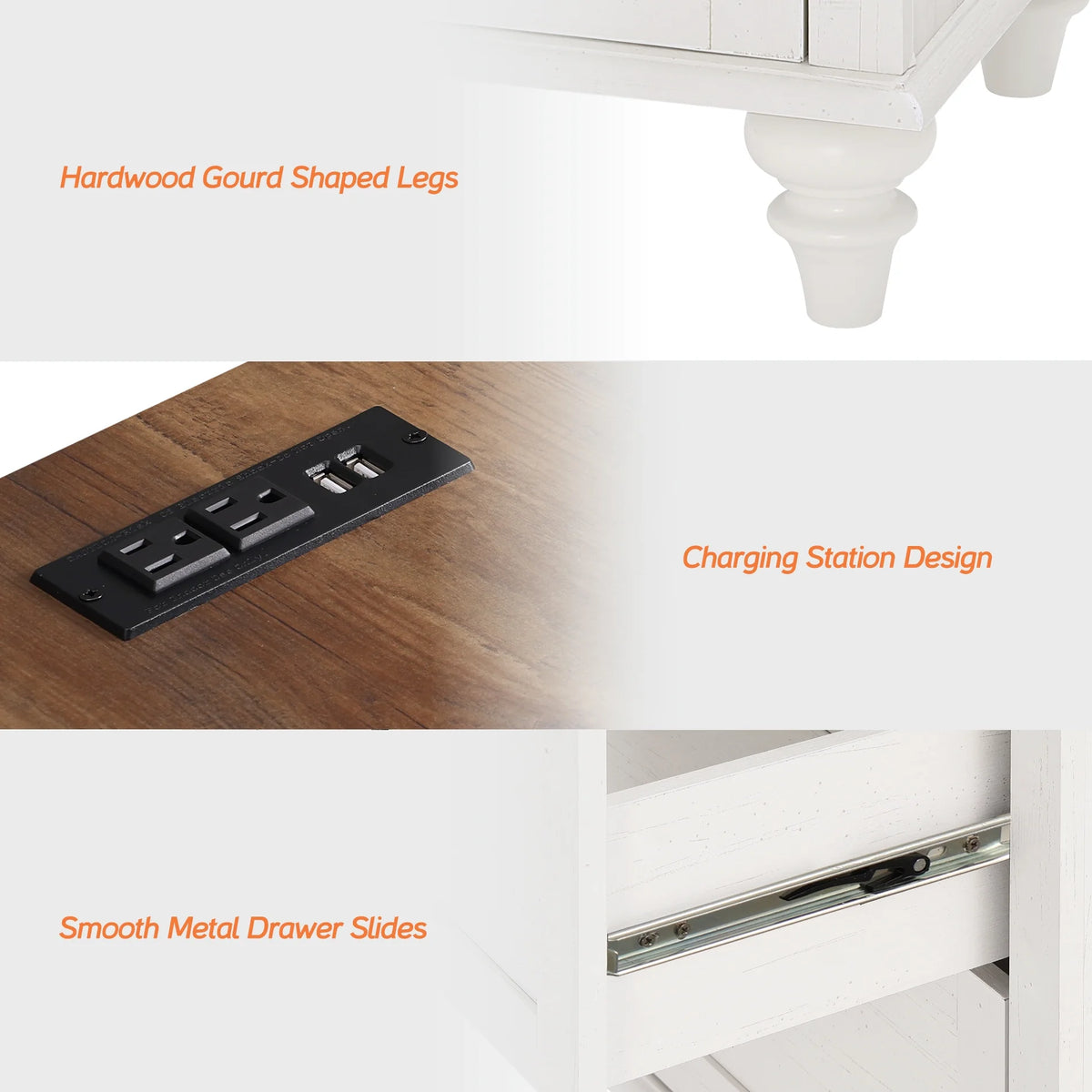 White and Oak 2 Drawer Nightstand with Open Shelf T157301