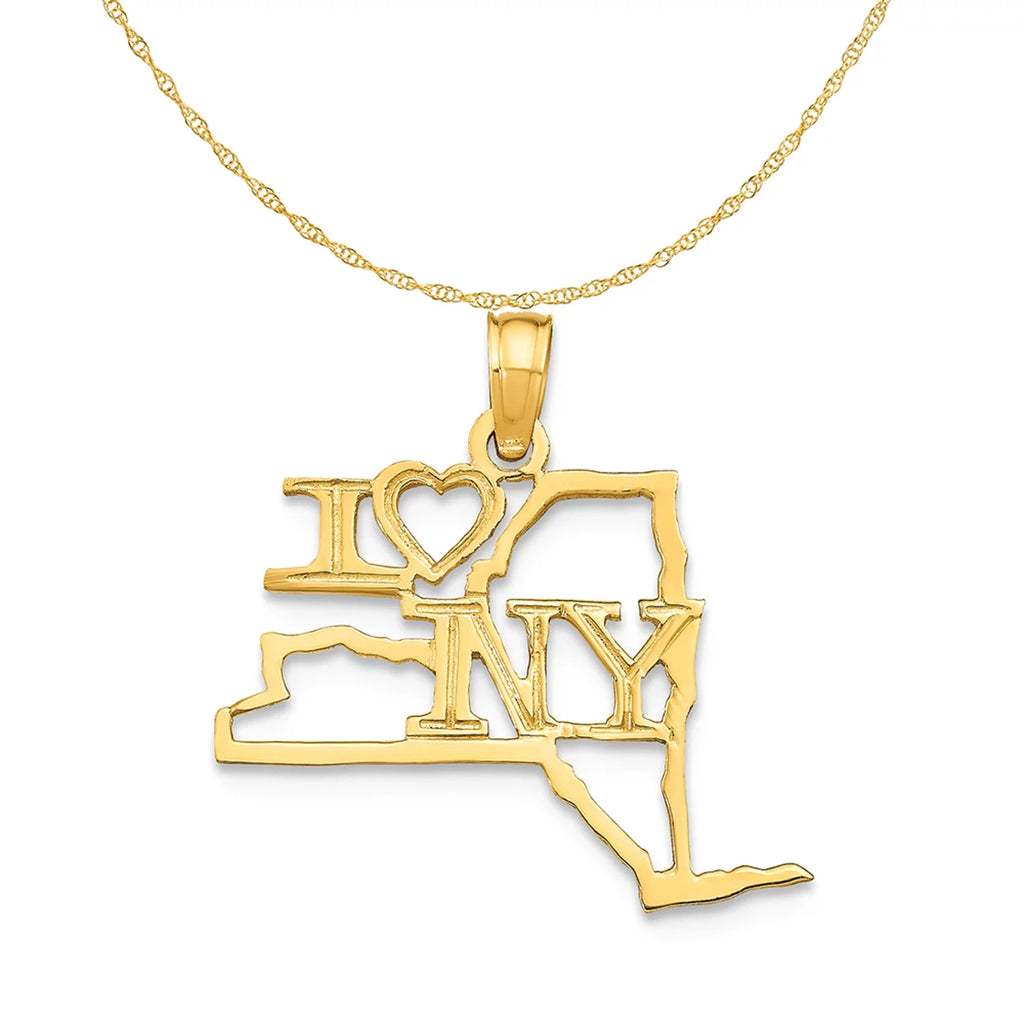 14K Yellow Gold New York State Pendant Charm Necklace 16'' Y514847