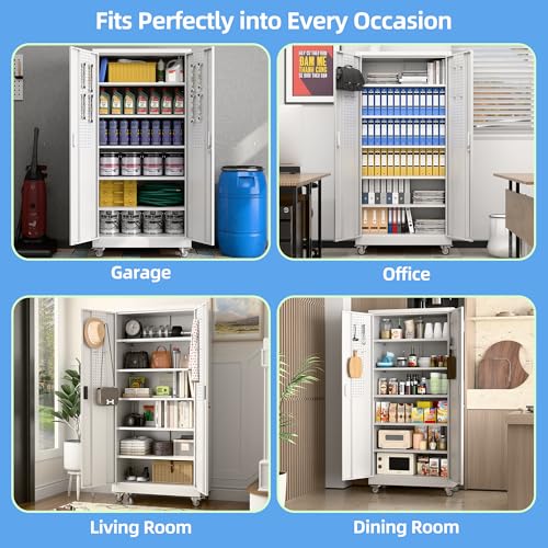 73" Black Metal Storage Cabinet with Wheels and 4 Adjustable Shelves W32116