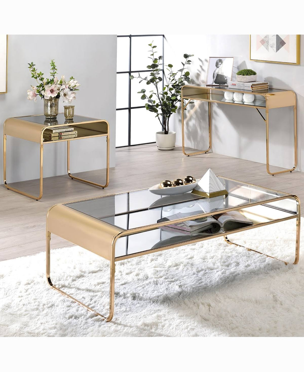 Gold Glass End Table O3515