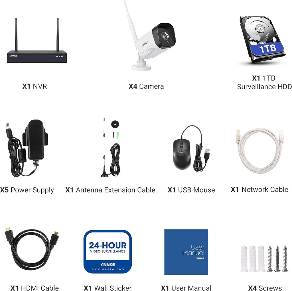 8CH Wireless Security Camera System with 1TB HDD and 4x 3MP Outdoor WiFi IP Cameras W428422
