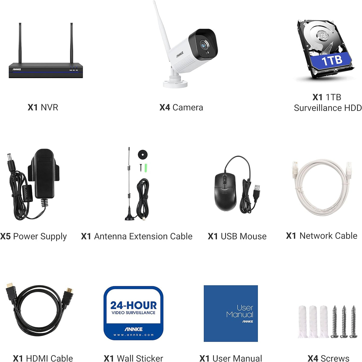 8CH Wireless Security Camera System with 1TB HDD and 4x 3MP Outdoor WiFi IP Cameras W428422