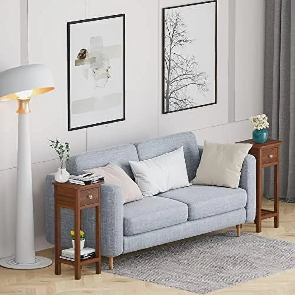 31 Inch Grey Acacia Wood End Table with Drawer K6980