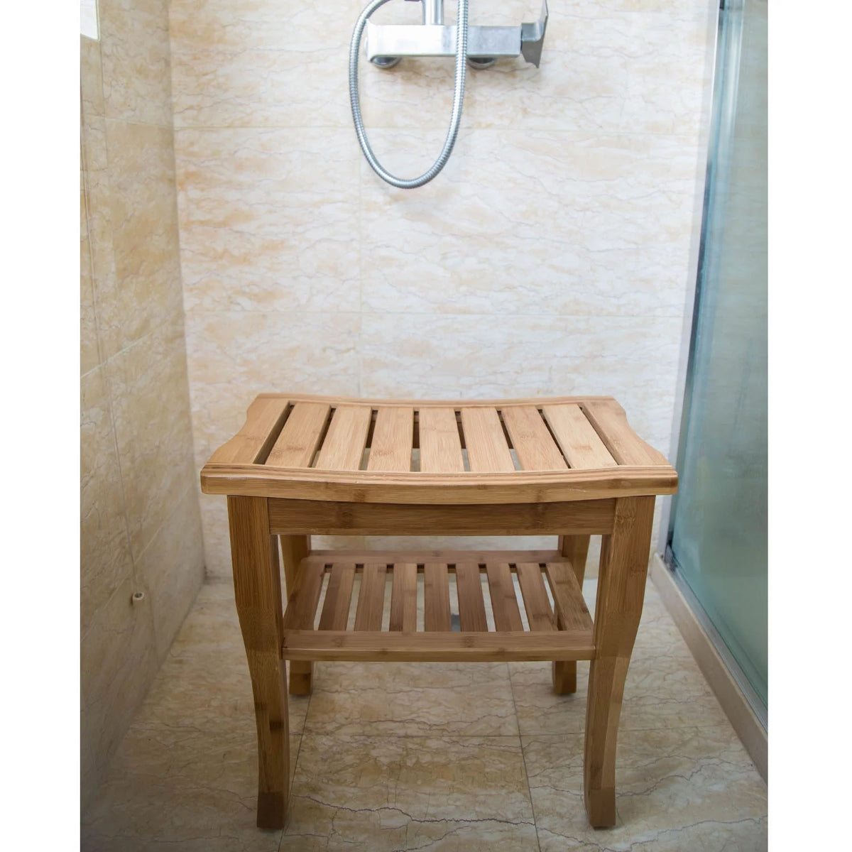Bamboo Shower Bench with Storage Shelf W953002