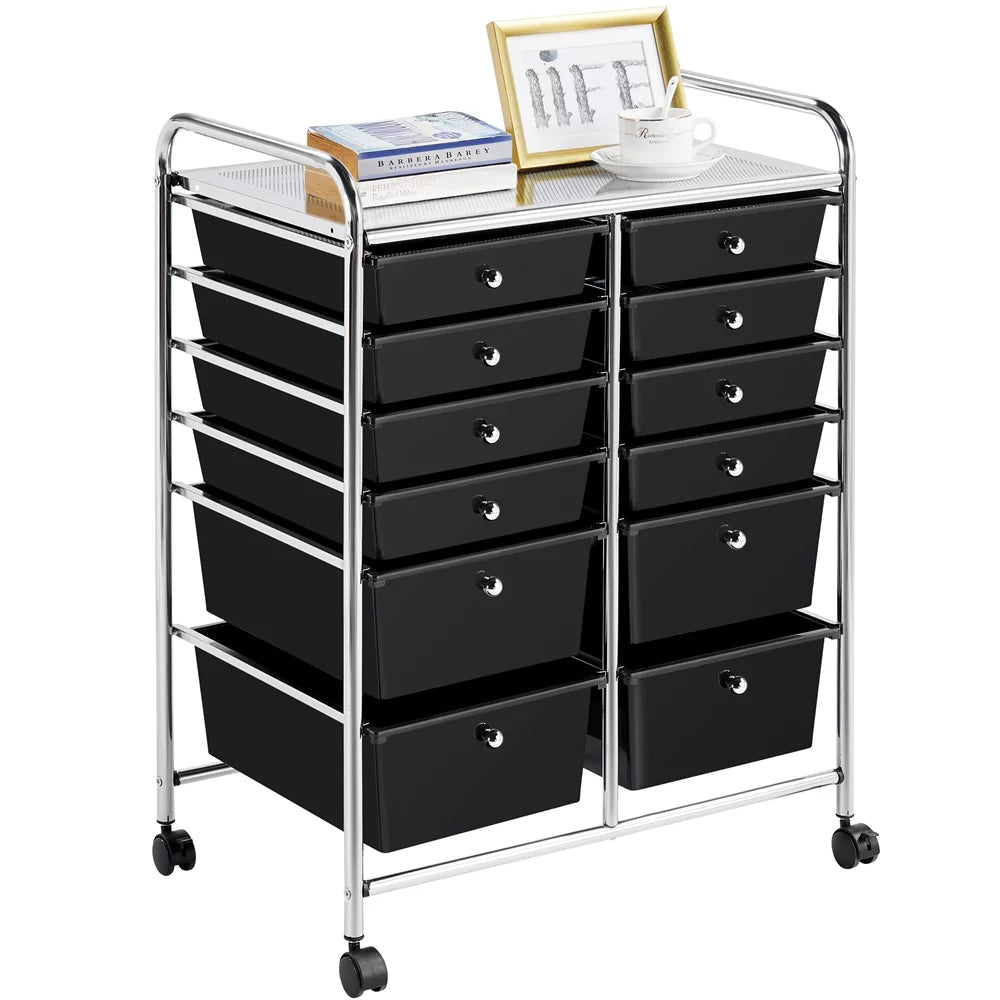 12 Drawer Rolling Storage Cart with Castors, Black T828