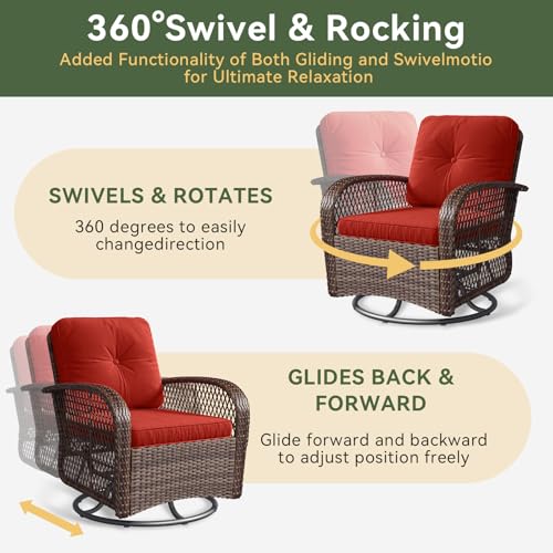 3 Pieces Wicker Patio Furniture Set with Swivel Rocker Chairs and Table G788