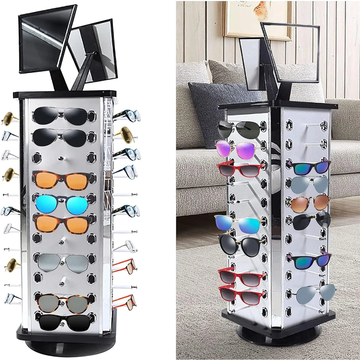 Freestanding 44-Pair Rotating Sunglasses Display Stand with Mirror R490