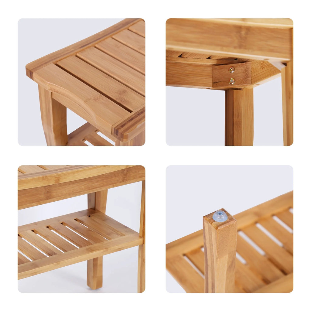 Bamboo Shower Bench with Storage Shelf W953002