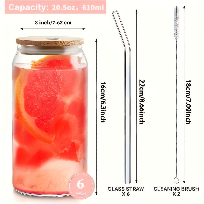 16oz Can Shaped Drinking Glasses with Bamboo Lids and Glass Straws W787238