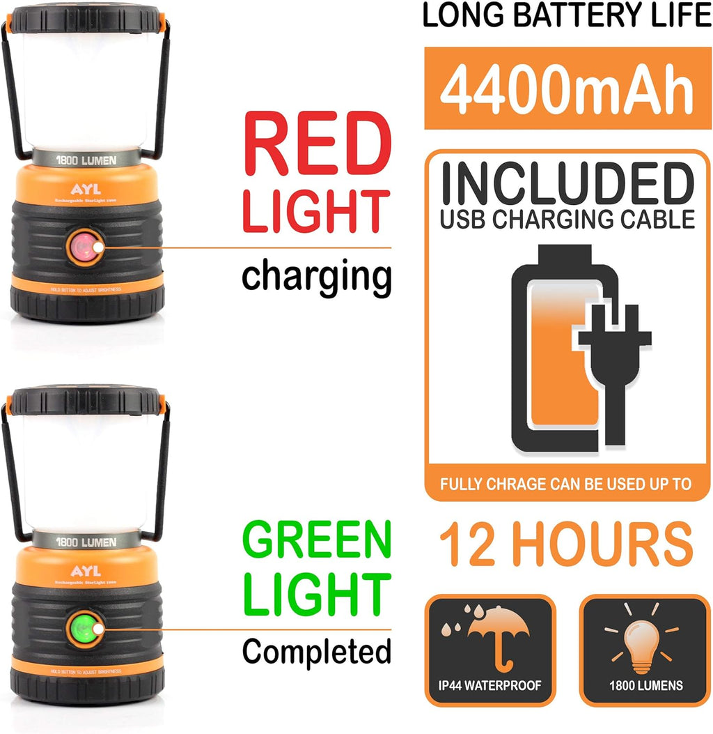 Rechargeable LED Camping Lantern 1800LM 4 Light Modes IP44 Waterproof Pack of 2 X6422