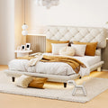 Full Size Upholstered Floating Platform Bed Linen Fabric Beige B6925