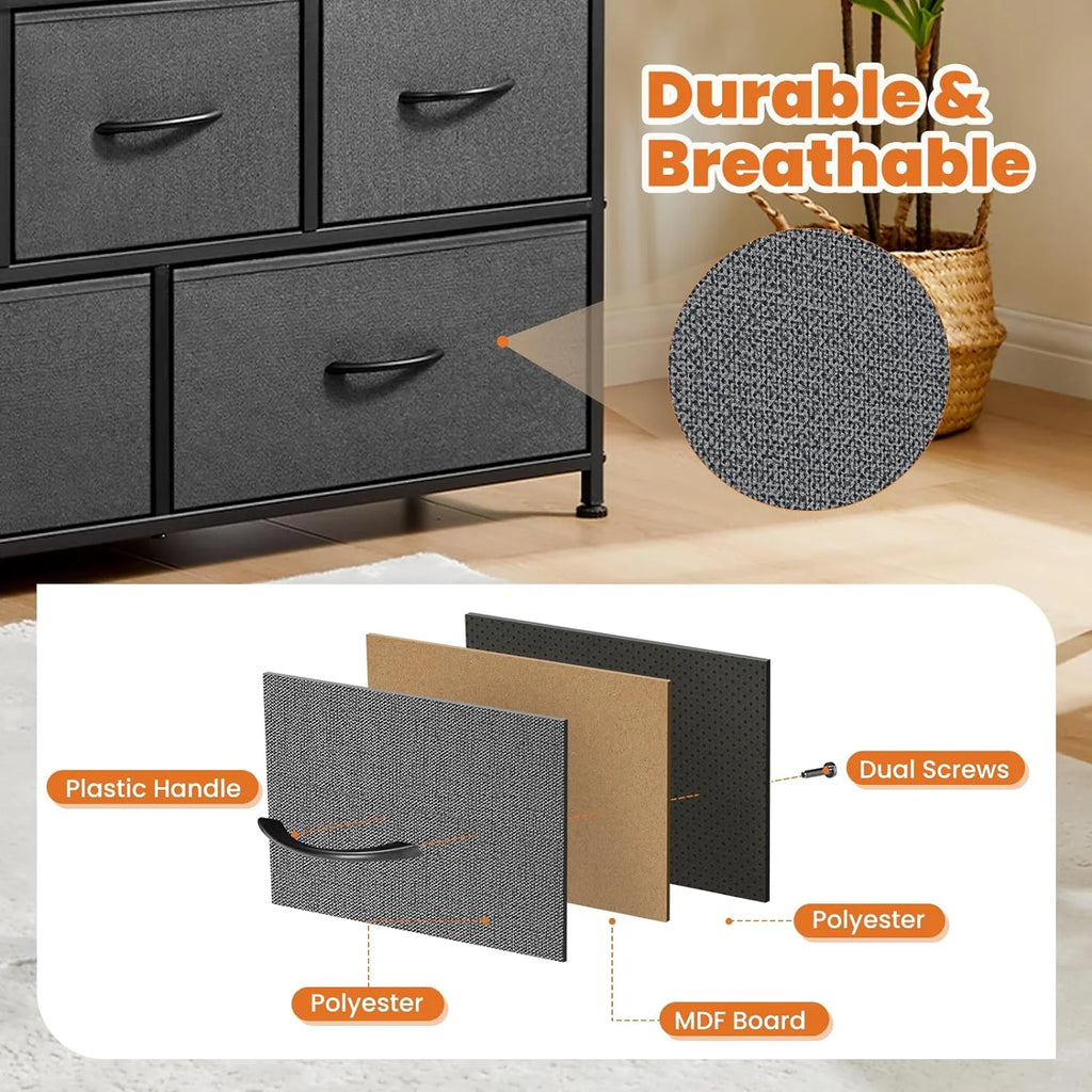 5 Fabric Drawer Dresser with Wood Top and Steel Frame B1491