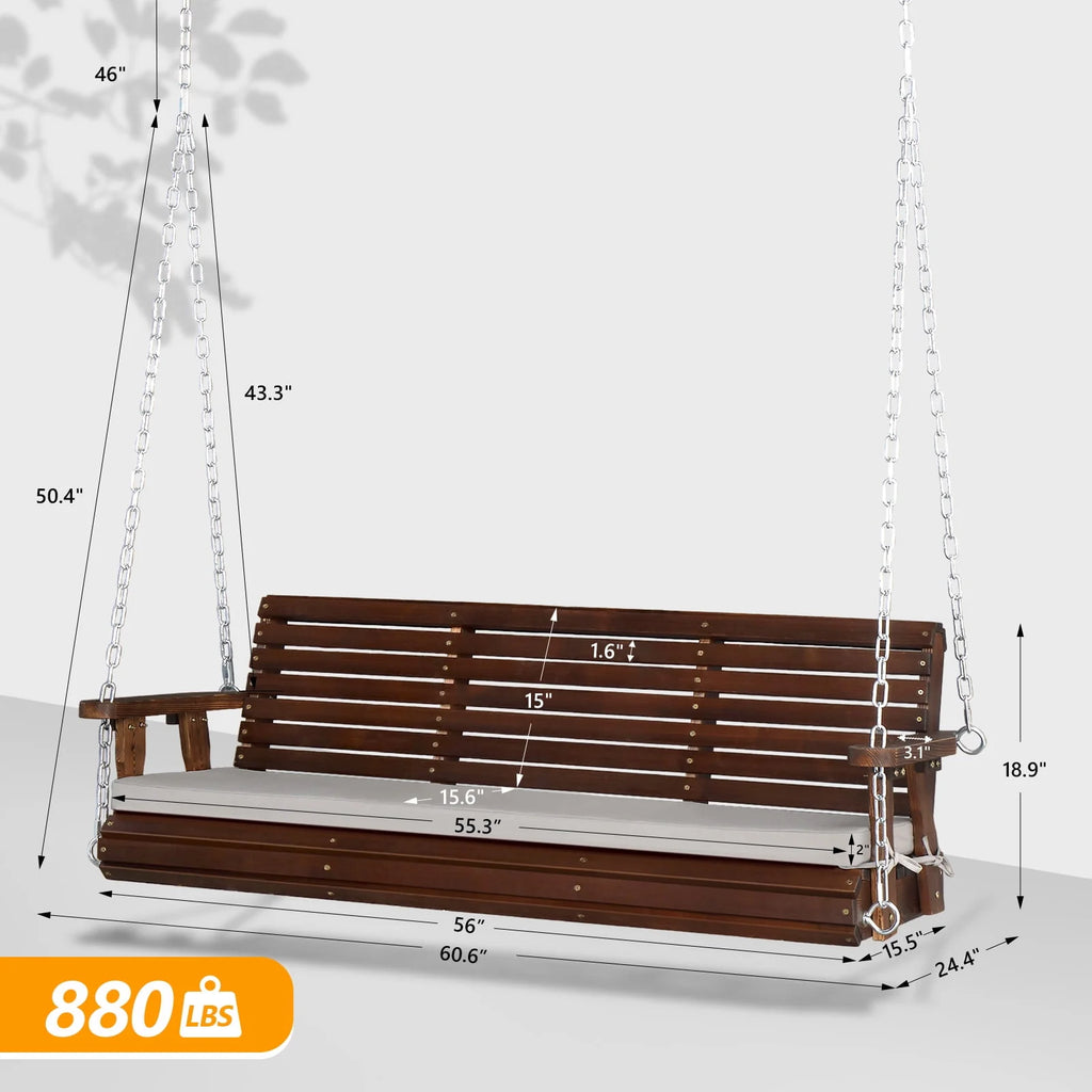 5 ft Brown Wooden Porch Swing J9555