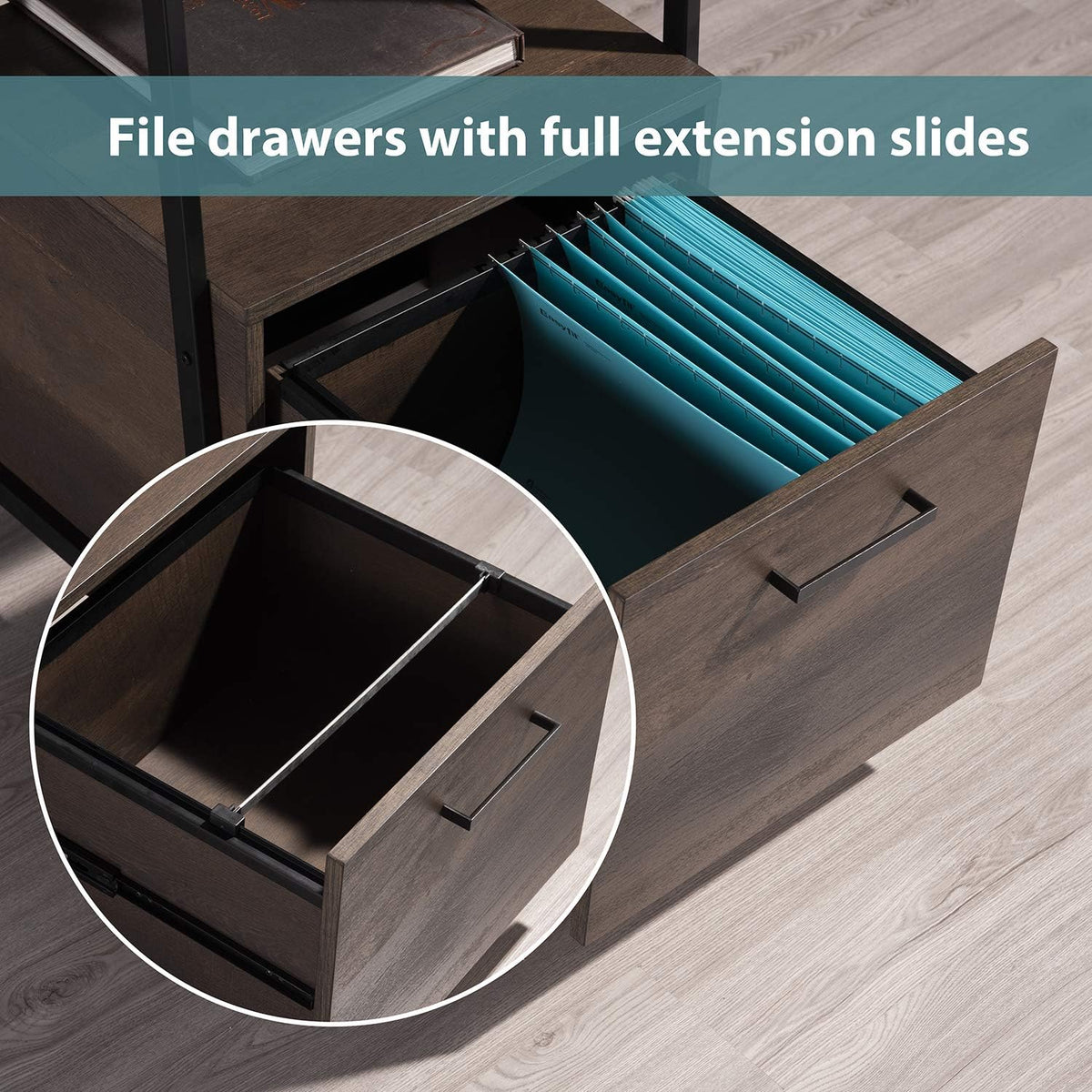 Smoky Oak Bookcase with Storage Shelf and Drawer M9033