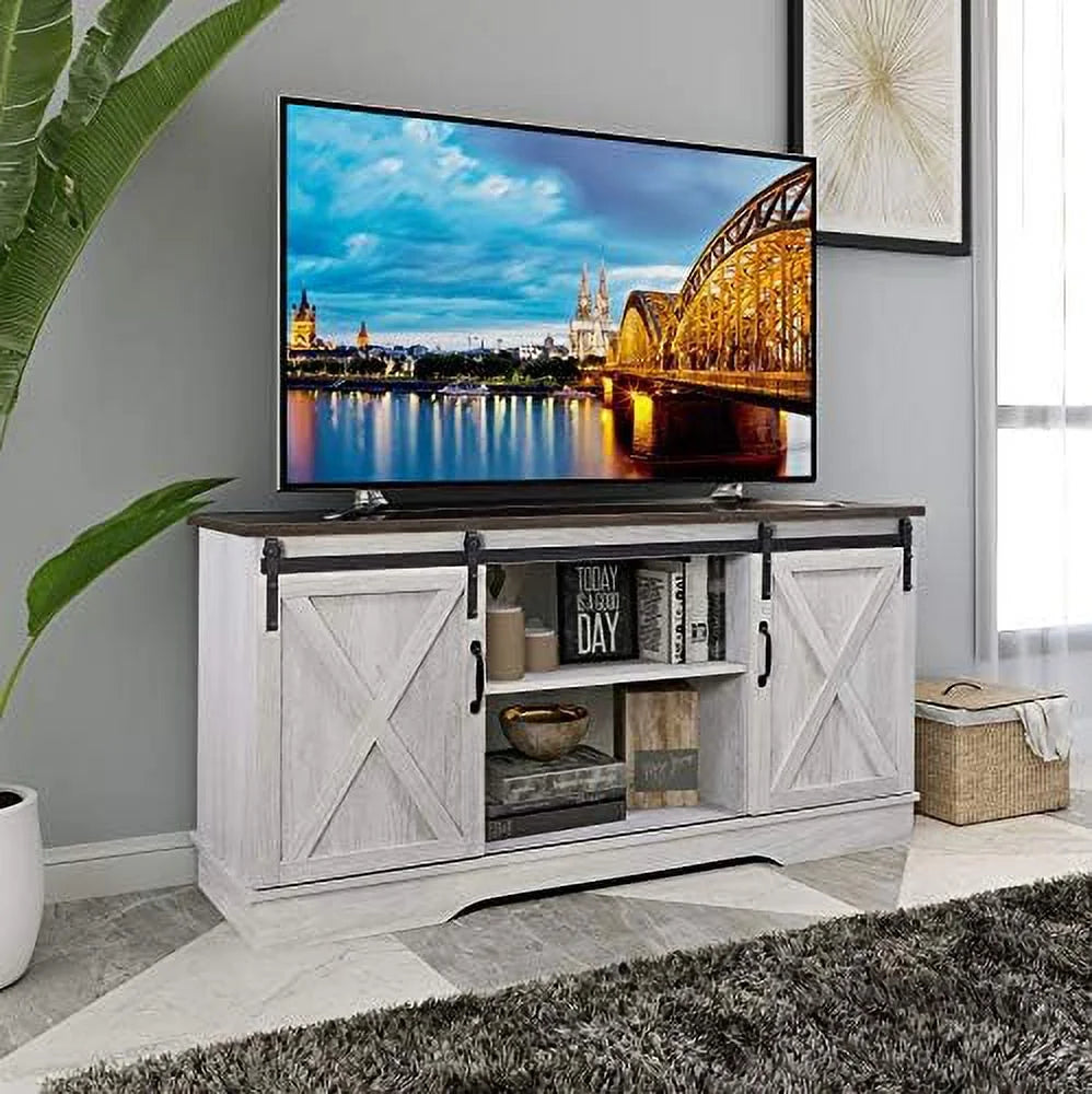 TV Stand Cabinet with Sliding Barn Doors and Adjustable Shelves O22011