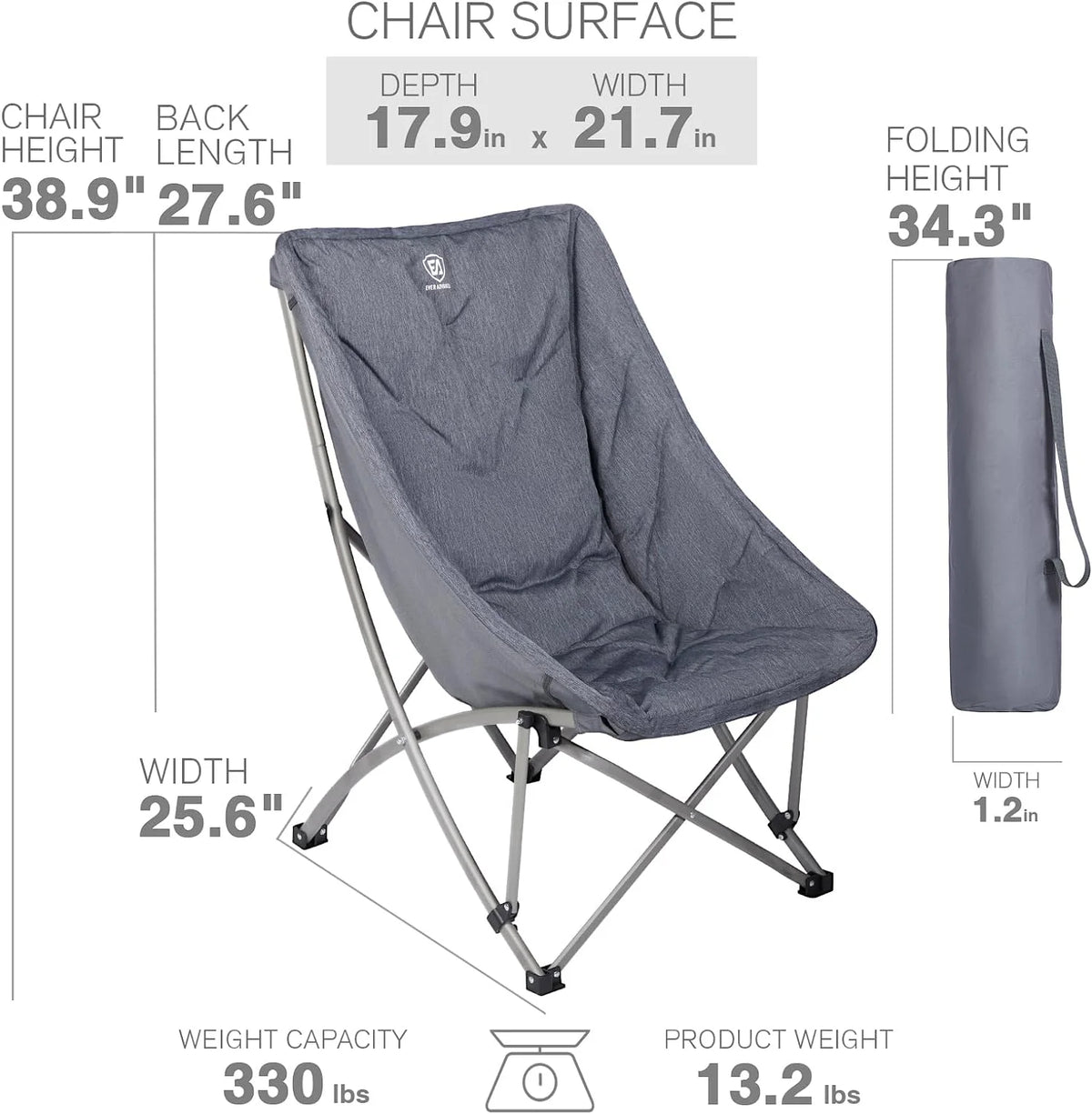 Folding Camping Chairs with High Back, 250LBS U844