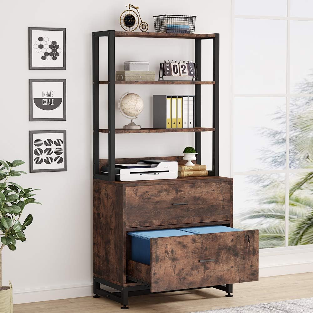 2 Drawer Vertical File Cabinet with Lock & Bookshelf K1864