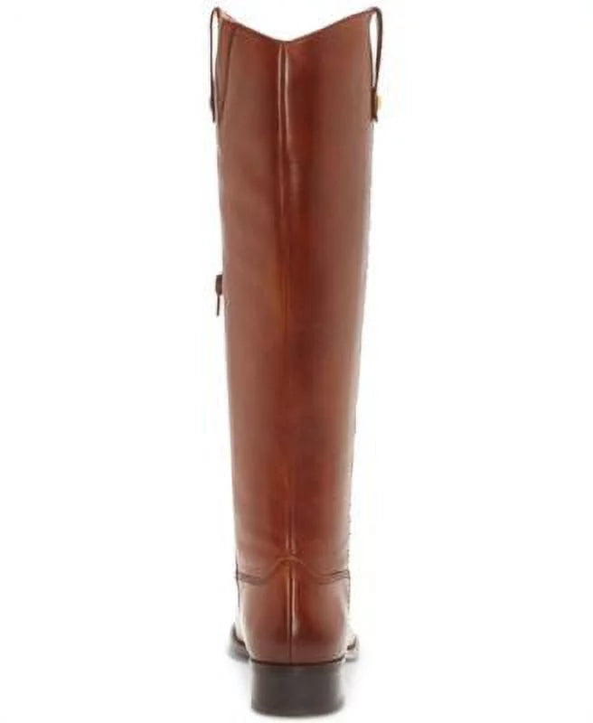 Brown Leather Zip-Up Block Heel Riding Boot Y447140