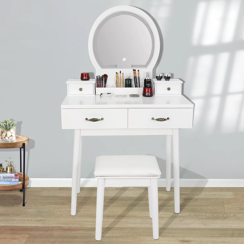 White Vanity Table Set with Lighted Mirror and 4 Drawers B628