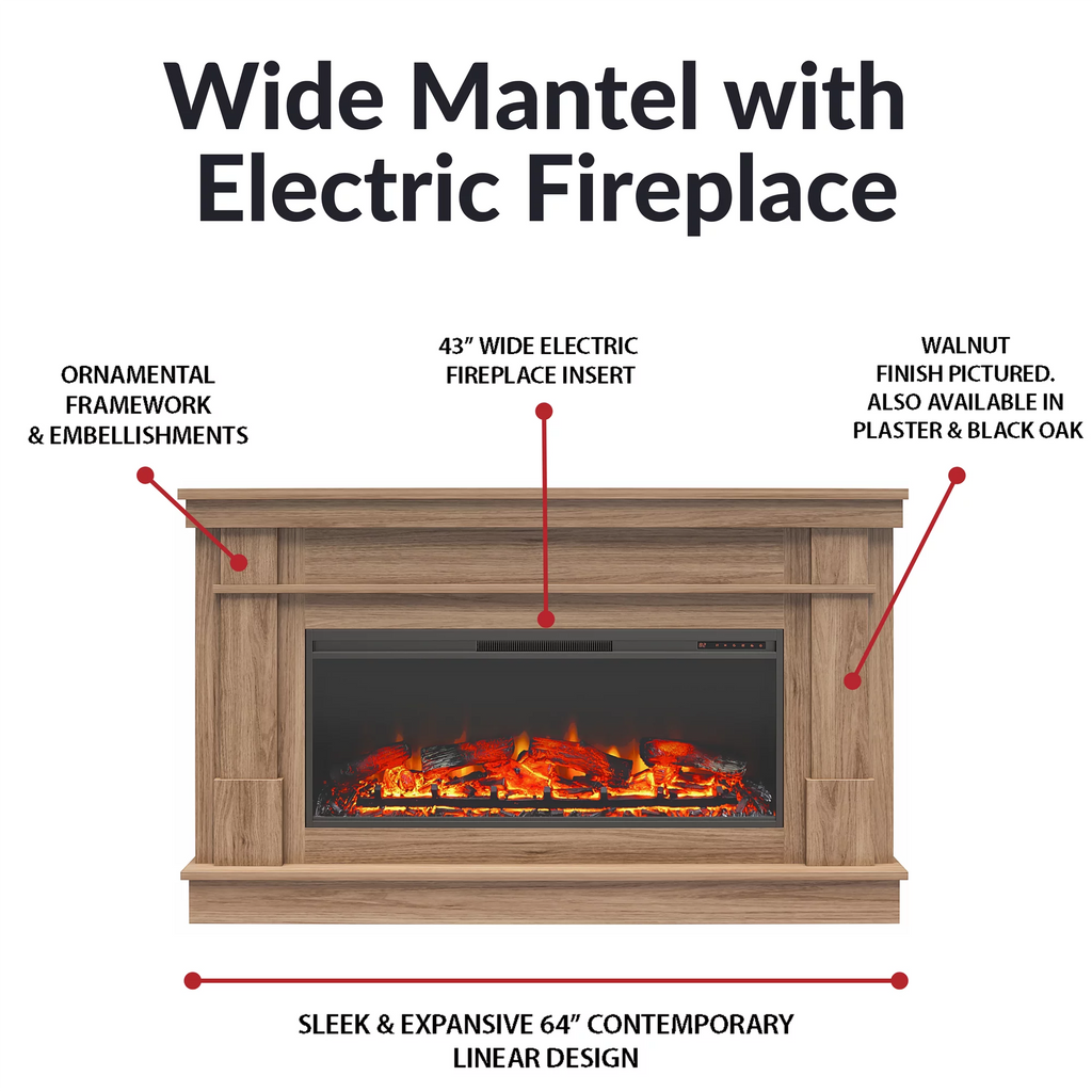 Wide Mantel with Linear Electric Fireplace H9477