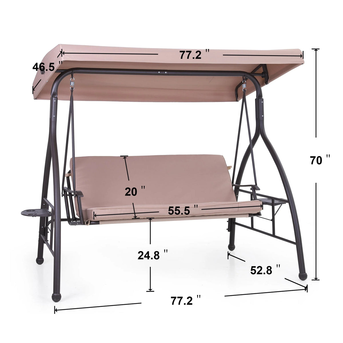 3-Seat Outdoor Converting Canopy Swing Glider Hammock with Foldable Side Table - Beige I5023