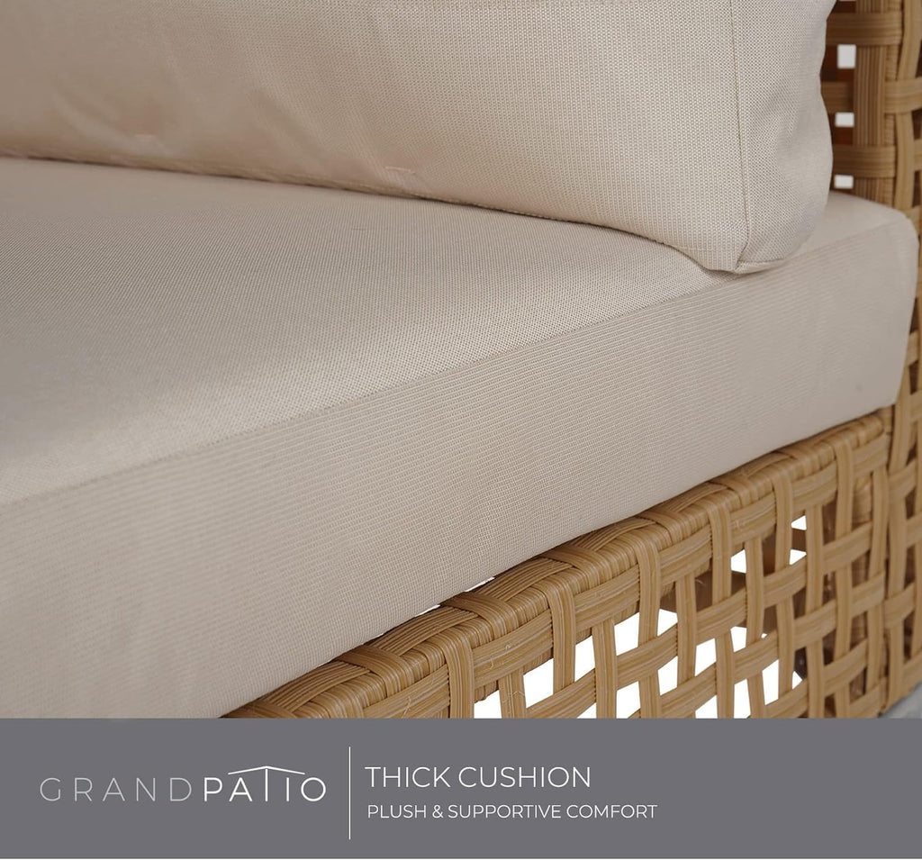 7-Piece Wicker Patio Furniture Set with Beige Cushions and Coffee Table Y721