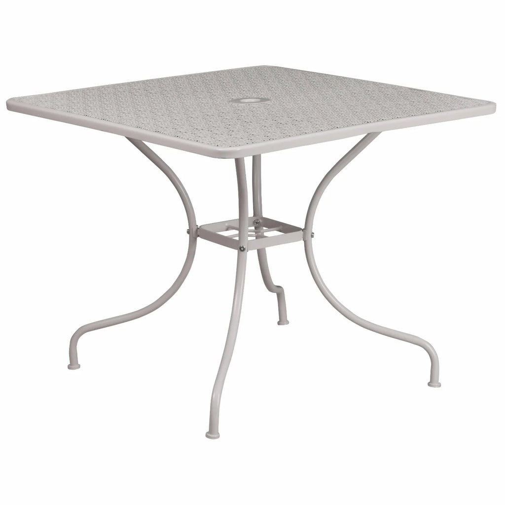 Square Black Steel Patio Table with Umbrella Hole E444027