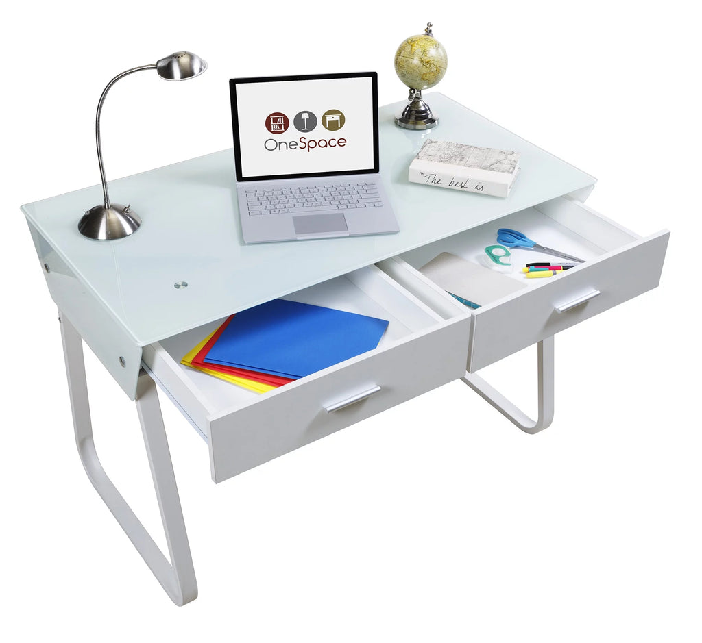 Glass Computer Desk with Drawers W406036