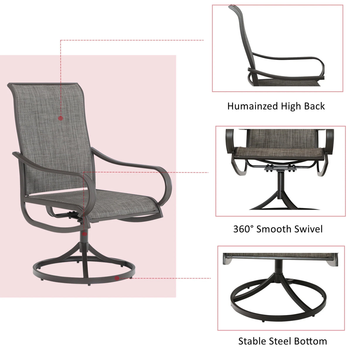 Patio Swivel Dining Chairs Set of 2 Black Steel Frame G9170