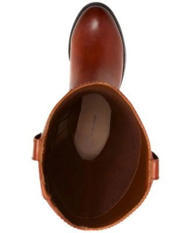 Brown Leather Zip-Up Block Heel Riding Boot Y447140