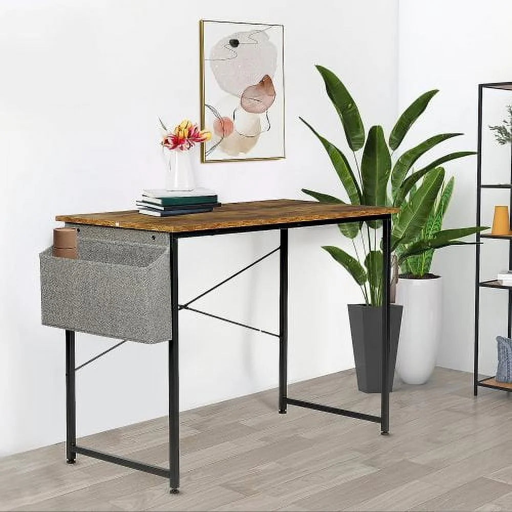 47 Inch Brown Wooden Desk with Storage Bag D829