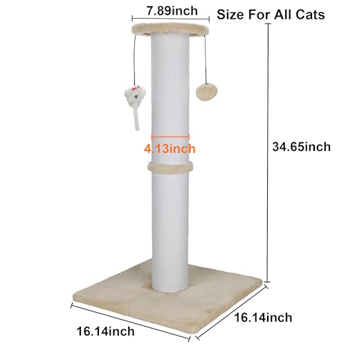 34 Inches Sisal Rope Cat Scratching Post with Hanging Ball S3857
